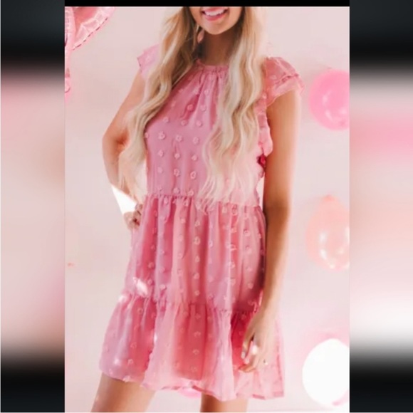 PRETTY IN PINK SWISS DOT DRESS SIZE MEDIUM - Picture 3 of 13